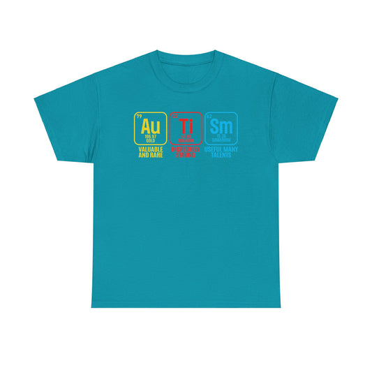 Autism Awareness Support Men Women, Autism Periodic Table - Unisex Heavy Cotton Tee